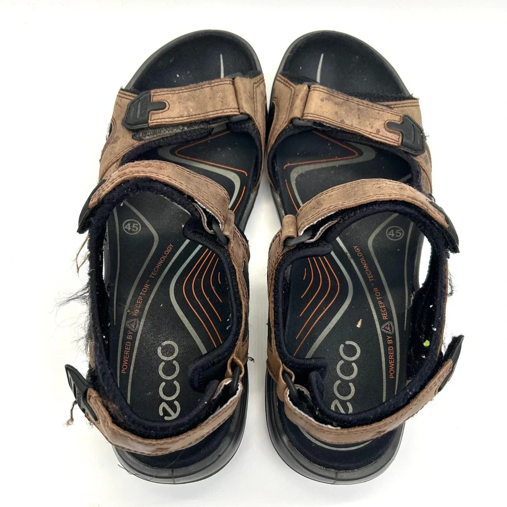 ECCO Yucatan Sport Sandals Mens 45 Brown Leather Hiking Walking Receptor Strappy